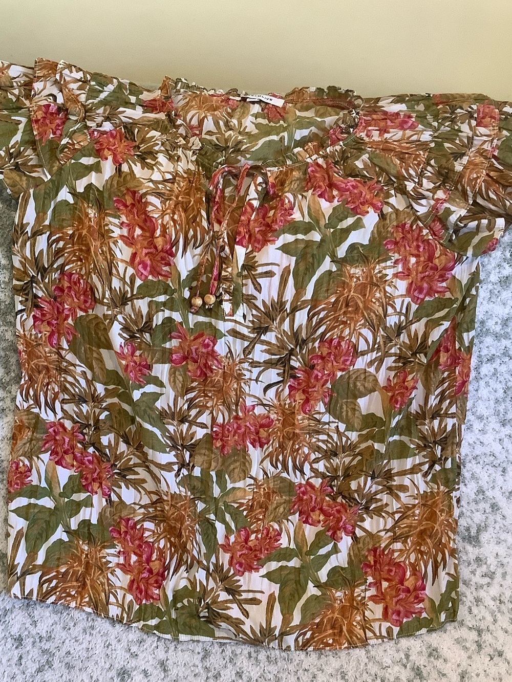 Rose & Olive Size Large Tropical Jungle Botanical Blouse with Tie Front NWT